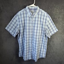 L.L. Bean Shirt Men L Blue White Plaid Short Sleeve Button Up Traditional Fit