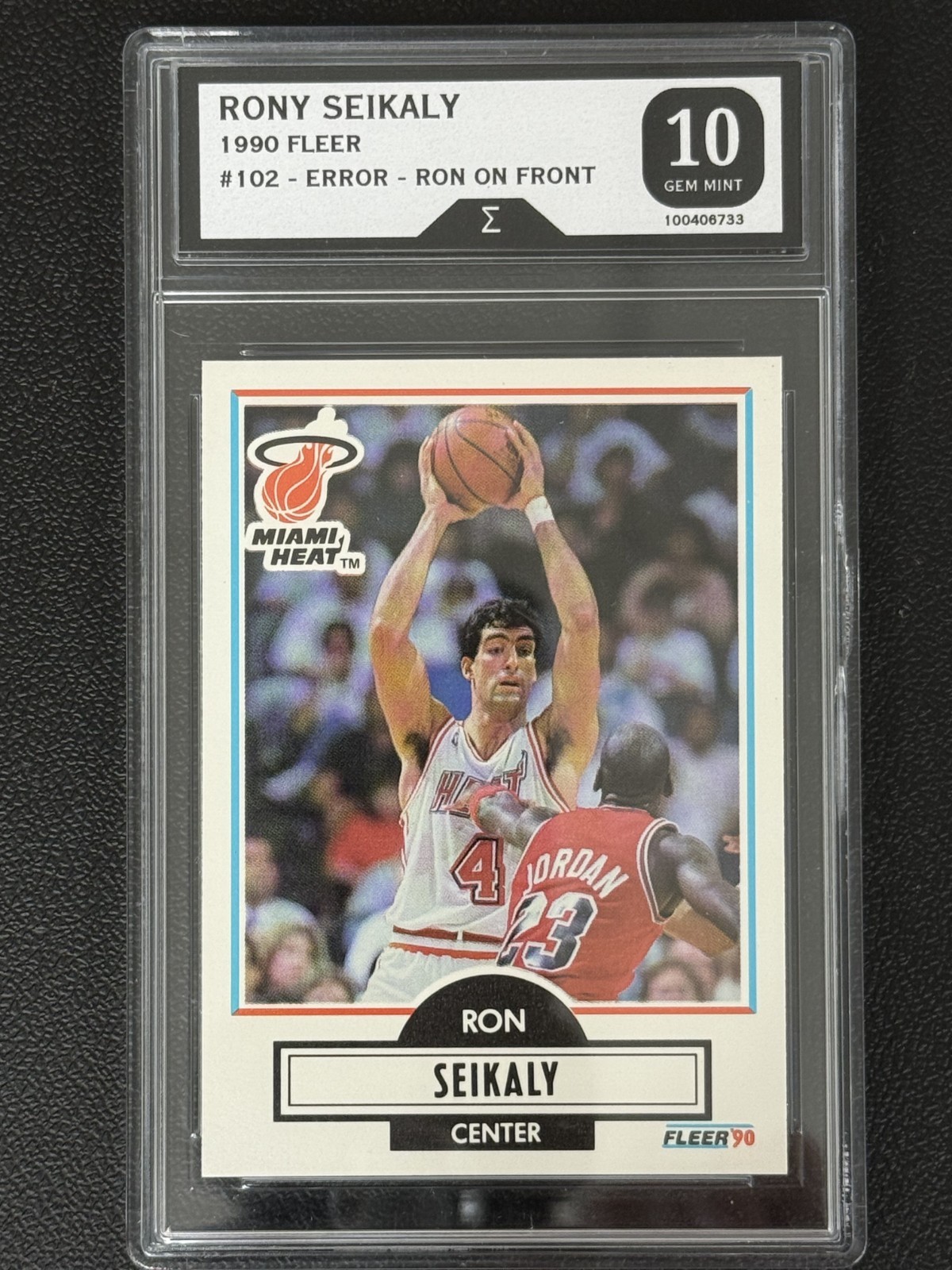 Rony Seikaly Error-Ron on Front #102 Basketball Cards 1990 Fleer trading card — raw and PSA graded price guide
