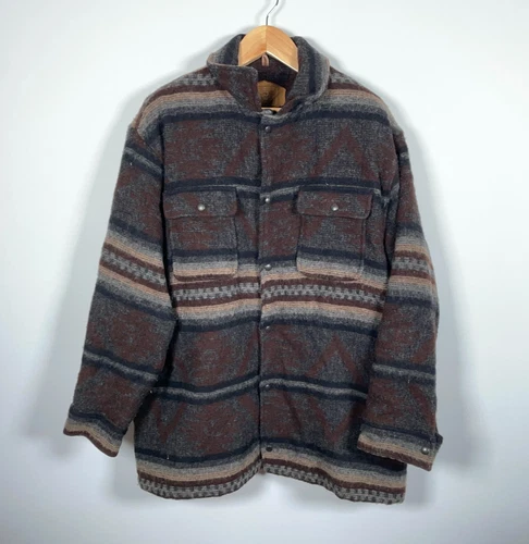 VTG Woolrich Aztec Blanket Jacket Men's XL Brown Southwestern Snap Button Navajo