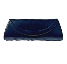 1970s Lovely Smooth Black Leather Envelope Clutch Bag Purse Magnetic Closure
