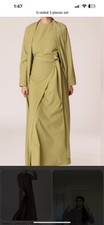SALE VEILED COLLECTION Noora Textured Three Piece Abaya Set MEDIUM-CYPRESS GREEN