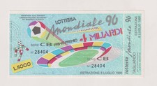 Biglietto Lotteria Mondiale 90 -  1990 - con tagliando