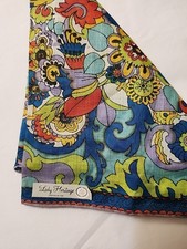 KIT ANN 60s Lady Heritage Linen Hanky Mod Floral Pychedelic paisley NOS