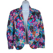 Vintage Floral Blazer Jacket Flower Power Single-Breasted Womens Size S