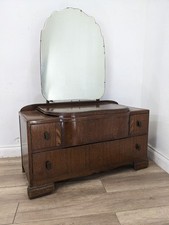 DRESSING TABLE Vintage Art Deco Oak Veneer 2 Drawer Tilting Mirror FREE DELIVERY