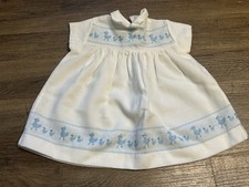 Vintage NANNETTE Knit Baby Dress White With Blue Ducks 12 Months READ