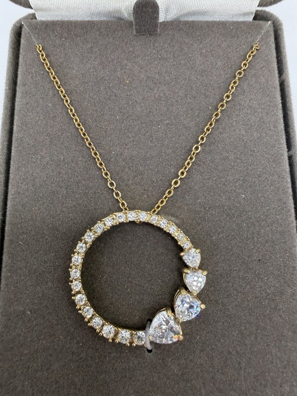 Nolan Miller Glamour Collection Gold Tone Circle Pendant Necklace w/ Heart CZ