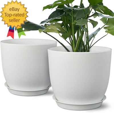 Plant Pots 8 Inch Set of 2 Flower Pots with Multi Mesh Drainage Holes Planters