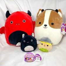 Squishmallows Halloween Lot of 4 Dante Emily Bat Reginald Corgi Hank Scarecrow