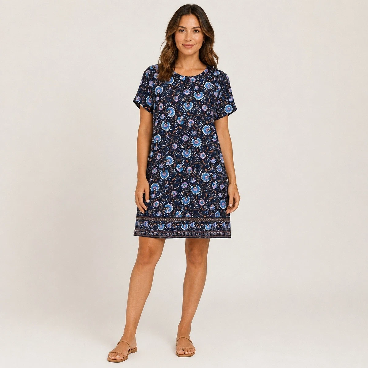 Knee Length Petites Short Sleeve Shift Dresses for Women for sale