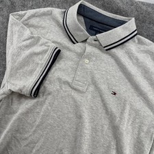 Tommy Hilfiger Polo Shirt Mens XL Gray Custom Fit Tipped Trim Short Sleeve