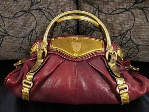 Alexander McQueen Boston Bag Bordeaux Leather Gold Travel Bag