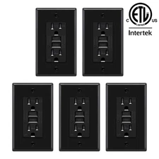 5PK 15A Indoor Black GFCI Outlet Weather Resistant TR ETL Listed LED Indicator