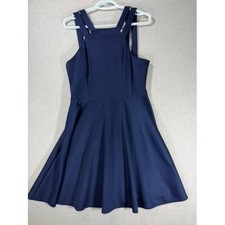 B. Darlin Skater Dress Women 13/14 Navy Blue Excellent Strappy Halter Fit Flare