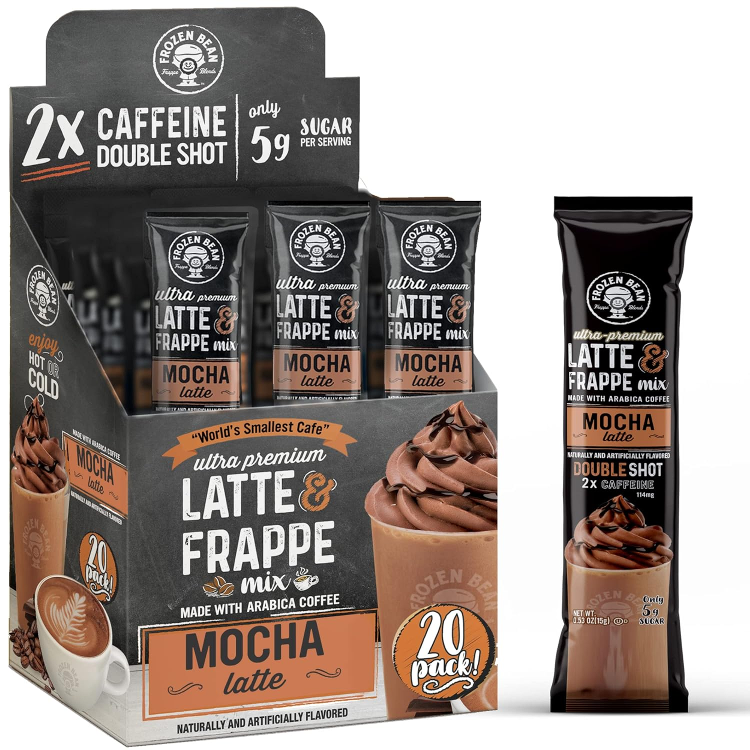Mocha Frappe & Latte Instant Mix (20 Sticks), Made with Arabica Coffee, Double S