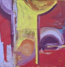 Colorful Vintage Abstract Shapes Oil Painting Mid Century Modern Wall Art Signed