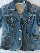 DKNY JEANS women's distressed jean jacket 2 button closure size XS medium/dark