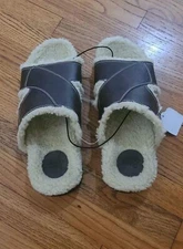 Bass Mens Size 10 Slides Faux Sherpa Sandals Fluffy Comfy