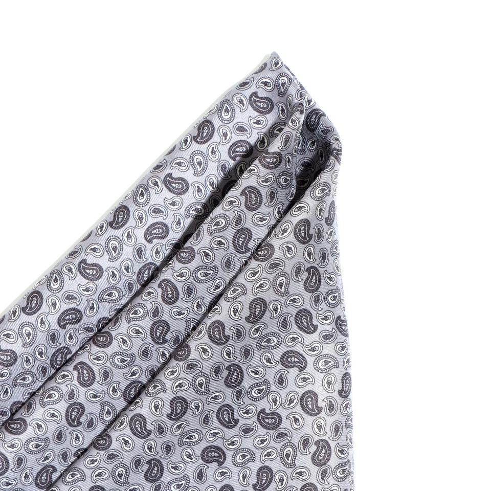 Men's 100%silk pocket square Silver Gray little Paisley Hand rolled 21" 53cm - Image 3 of 4
