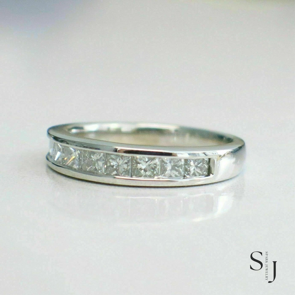 4CT Princess Cut Moissanite Half Eternity Wedding Band Ring Solid 14k White Gold - Image 4 of 4