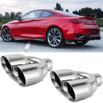 2Pcs Exhaust Pipe Double 2.5'' Inlet 3.5'' Outlet Stainless For Infiniti Q50 Q60