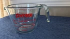 Vintage Pyrex - Open Handle - One Cup Liquid Measure Measuring Cup - Red Letters
