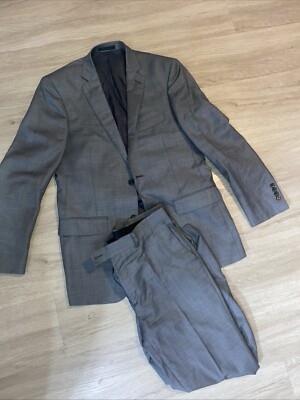 Calvin Klein Suit Mens 40L  Gray Wool Single Breast Two Button 32x32  Pants Nice