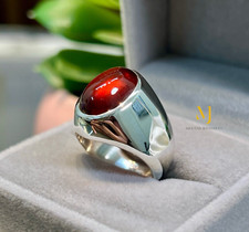 Natural Garnet Ring - Sterling Silver 925 Handmade Hand Engraved Ring For Men