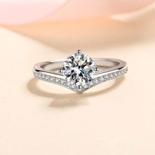 2CT D Color VVS1 Moissanite Wedding Promise Ring 925 Sterling Silver Pass Tester