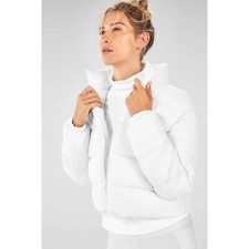 NWT Fabletics White Wander Puffer Jacket Zipper Closure High Collar Womens S