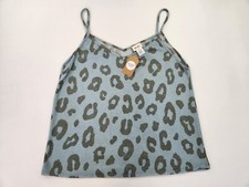 Bibi Leopard animal print Loose flared sleeveless spaghetti strap top XL Blue