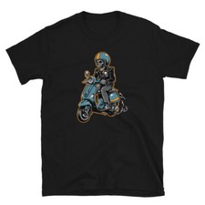 Camiseta Retro Vespa Motor Scooter Esqueleto Café Corredor Manga Corta Unisex