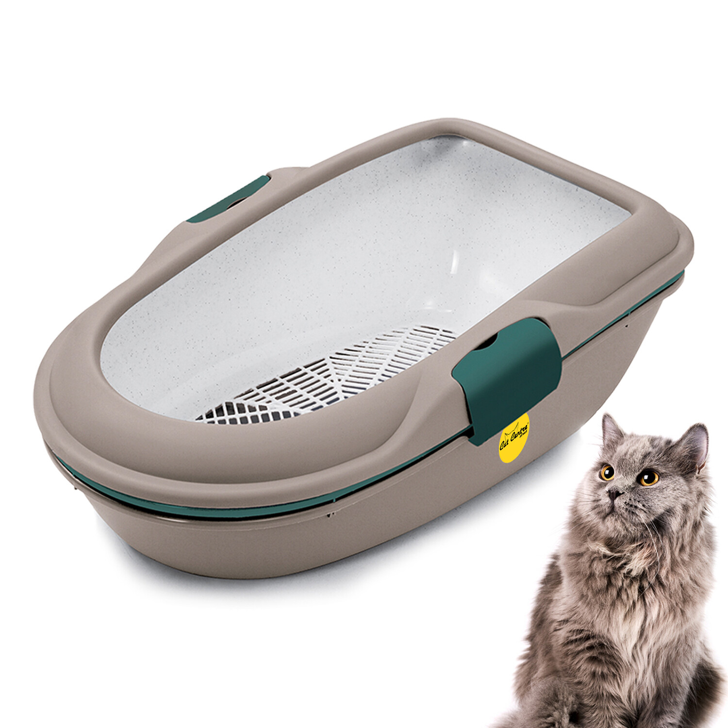 CAT CENTRE Jumbo Sifting Open Cats Litter Tray Grey Green 59cm