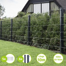 HORI Doppelstabmattenzaun Grau Zaun Matten Set 6/5/6 Pfosten Gitterzaun Garten