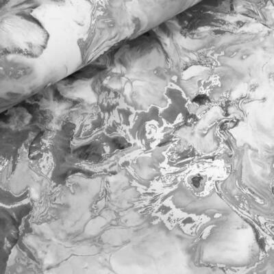 Silber Grau Marmortapete Kräuselung Flüssigeffekt Metallic Schimmer Feature Wand