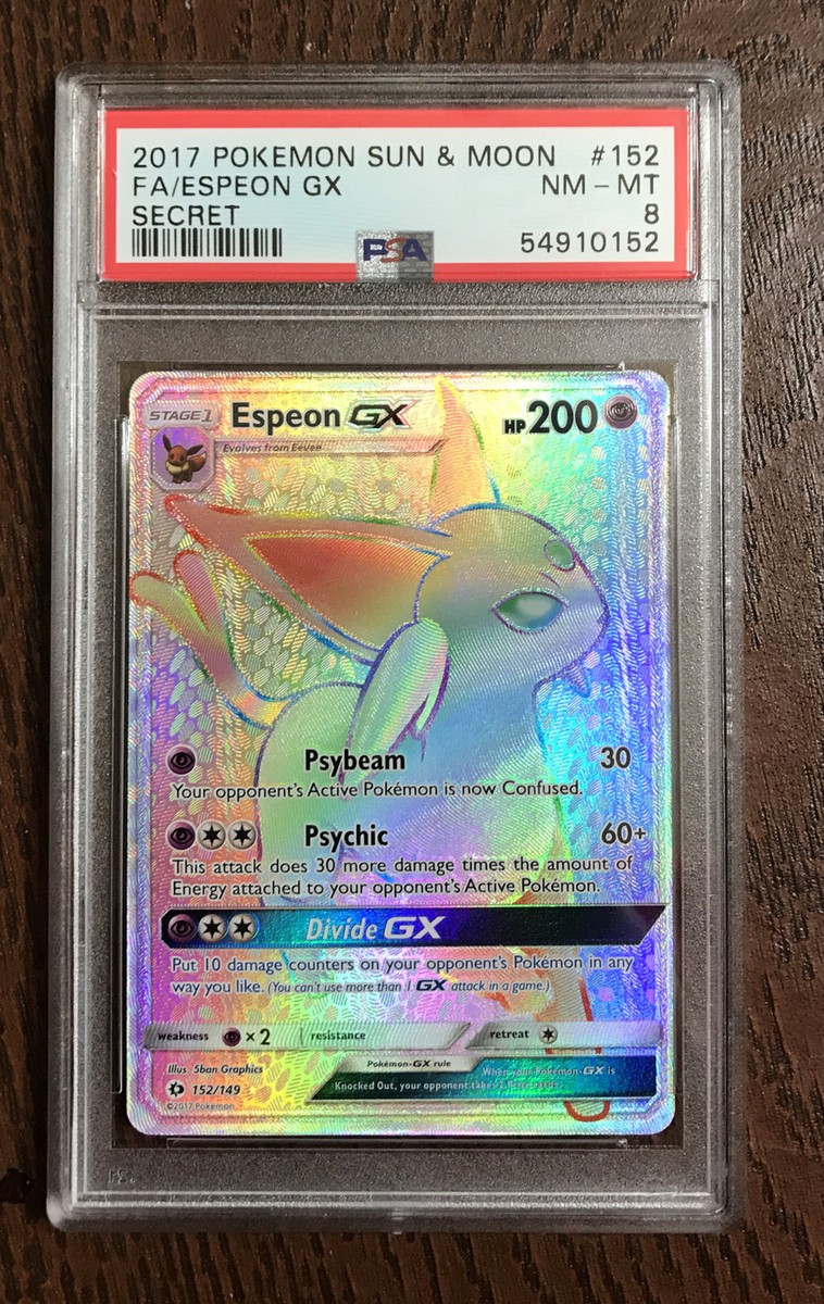 PSA 8 Sun & Moon Base Espeon GX Secret Rare 152/149 POKEMON CARD