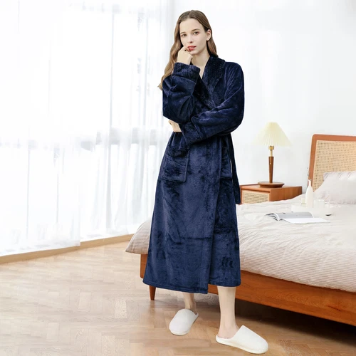 Flannel BathRobe Long Soft Spa Male Bath Robe Shawl Collar Sleepwear Women & Men - Picture 18 of 30