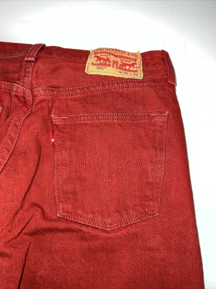 Men's Levis 501 Button Fly RED Jeans 31x32 (Actual 30x29) | eBay