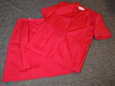 Christian Dior Red Skirt Suit Set Women s Size 12 Short Sleeve Blazer 1 Button