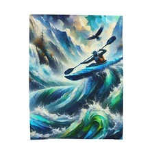 Velveteen Plush Blanket Home Decor Daring Kayaker Rapids Exploration Kayak Water