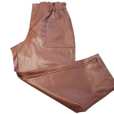 ELOQUII NWT High Rise Wide Leg Cognac Pocketed Cropped Faux Leather Pant Size 16