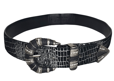 Silver and Black Decorative Belt Buckle Western Black Vein Stone Belt Buckle: Engraved Silver Oval  main image 2