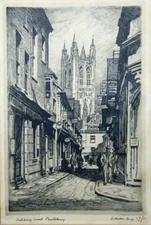 EARLY LITHOGRAPH BUTCHERY LANE CANTERBURY BY ADRIAN HILL CIRCA 1956     P387