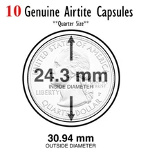 10 Genuine A24 Round AirTite Quarter Coin Capsule Direct Fit Size 24mm Archival