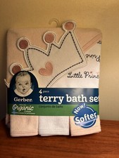 Gerber Little Princess Organic Cotton Terry Bath Set 4 Piece New
