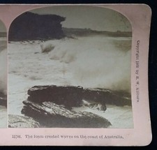1903 Foam Crashed Waves in Australia, James M Davis, B.W. Kilburn Stereoview, SV