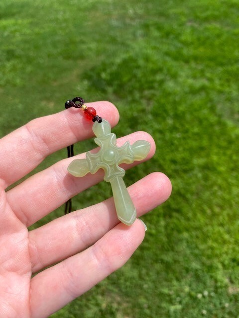 Certified Burmese Natural Jade Jadeite Green Cross   Handcrafted Pendant