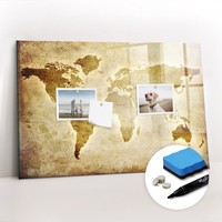 Glas Magnettafel Pinnwand Mit Marker Schwamm Magneten Alte Weltkarte 60X40 Cm