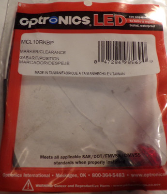 OPTRONICS RED LED MARKER/CLEARANCE SEALED SAE/DOT/FMVSS/CMVSS, P/N MCL 10RKBP