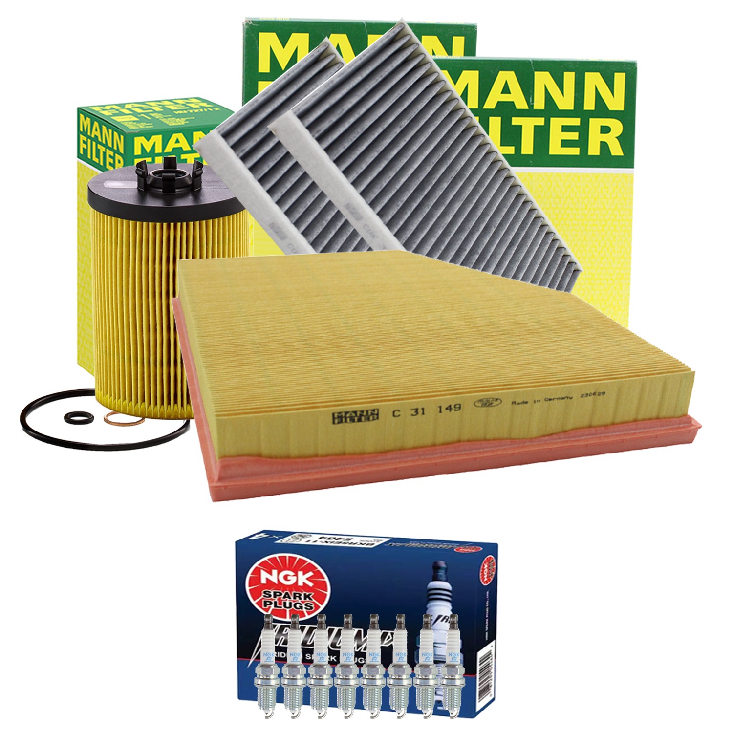 Mann Engine Oil Cabin Air Filter NGK 8 Spark Plugs Kit For E60 550i E63 E64 650i